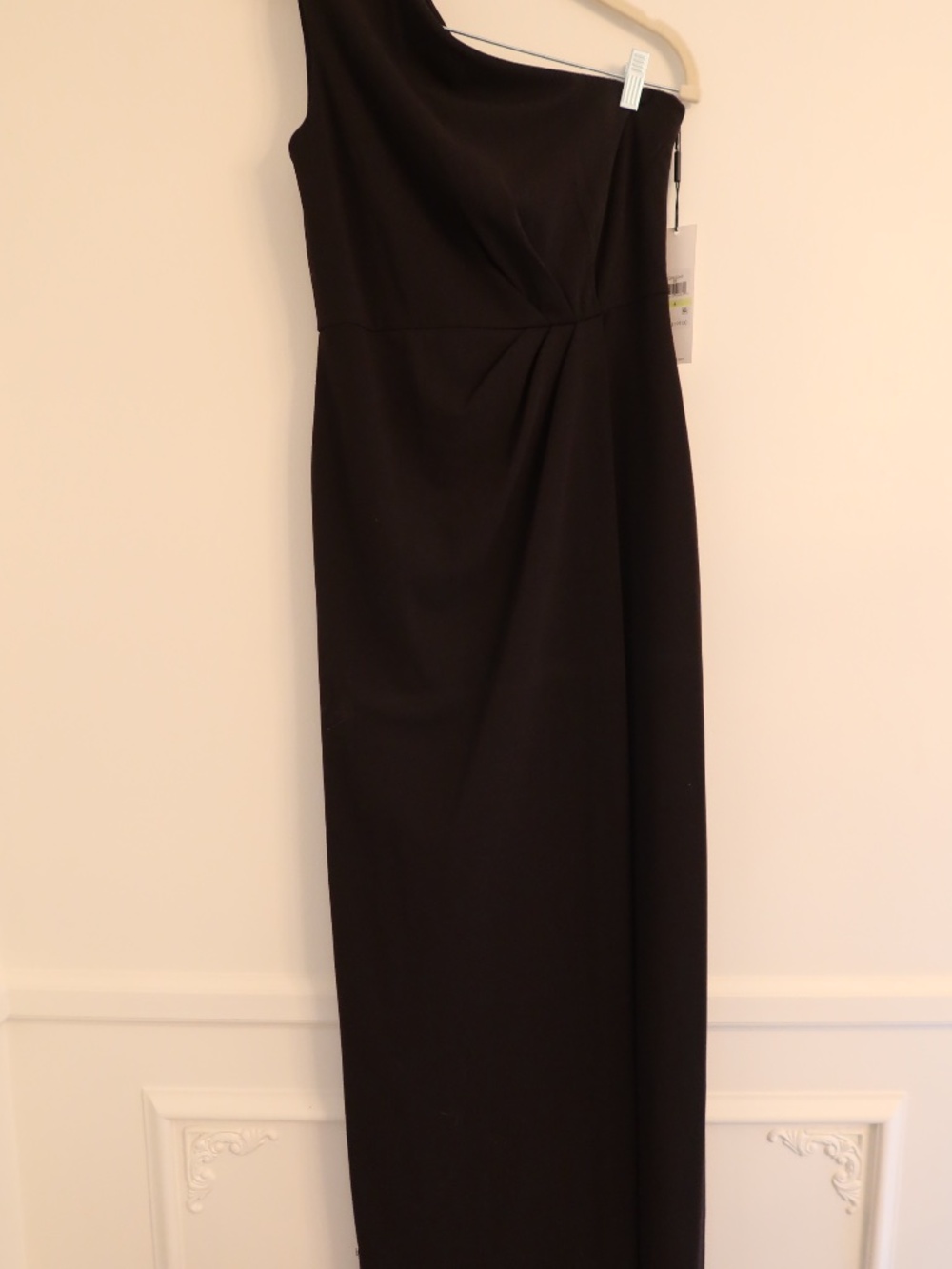 Black Calvin Klein Gown One Shoulder Front Wrap With Slit Size 4 NWT